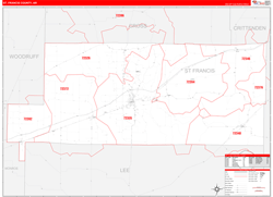 St. Francis County, AR Wall Map Zip Code Red Line Style 2024